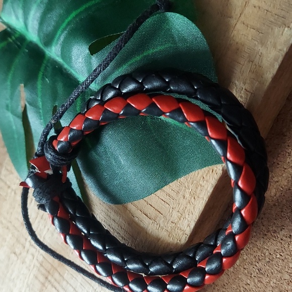 B264 Unisex Rasta Stacking Braided Leather Adjustable Bracelet - Picture 5 of 12